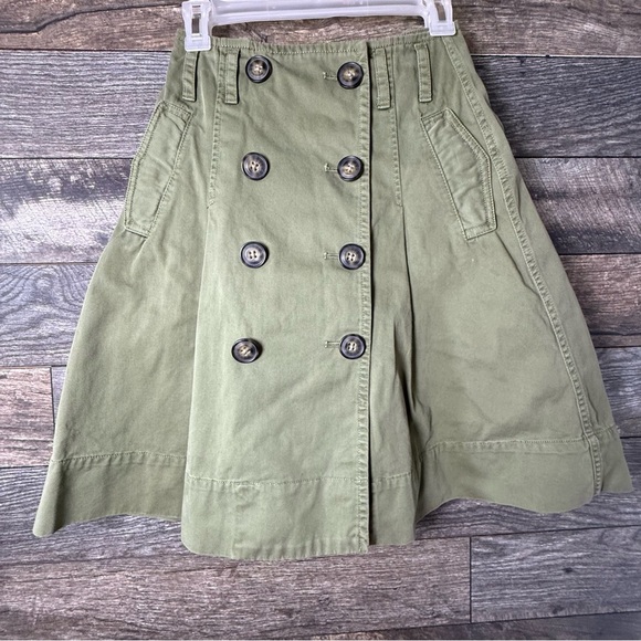 J.CREW Skirt Womens Size 00 Army Green Pleated Double Buttoned - Picture 1 of 9